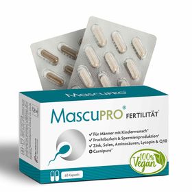MascuPRO Fertilität | Fruchtbarkeit & Spermien | Folsäure, Q10 & Lycopin | Kinderwunsch Mann