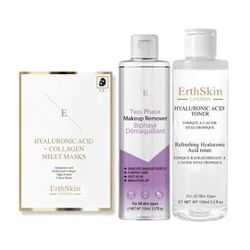 ErthSkin London Zweiphasen-Make-up-Entferner + Hyaluron-Toner + Kollagenmaske
