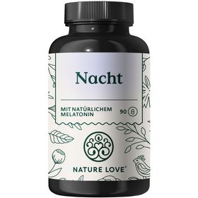 NATURE LOVE® Nacht - 90 Stk - natürliches Melatonin, Ashwagandha, Baldrian - 0,5mg Melatonin/Kapsel