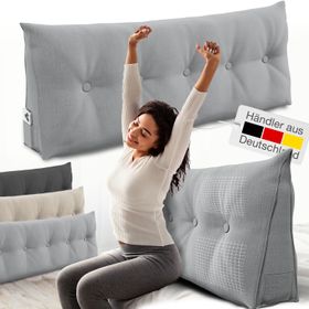 ELONEO Rückenkissen – Keilkissen fürs Bett & Sofa, abnehmbarer Bezug, praktisches Seitenfach Handy