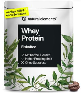 natural elements Whey Protein Pulver – Eiskaffee – 1kg – 23g Protein & 2,5g Kaffee-Extrakt/Portion