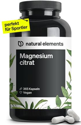 natural elements Premium Magnesiumcitrat – 365 Kapseln – 2320mg davon 360mg Magnesium/Tagesdosis