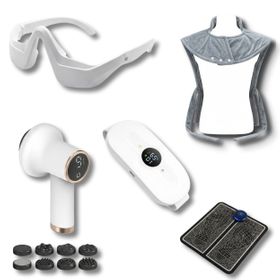 Silhouette-Box – Augenmaske, Wärmeschal & Heizgürtel, Anti-Cellulite-Massager, EMS-Matte