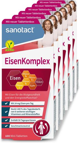 sanotact Eisen Komplex (Großpackung) • Mit 14mg Eisen, Kupfer, Folsäure, Vitamin C, B-Vitaminen