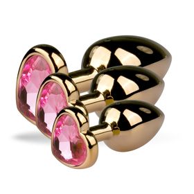 Analplug aus Metall Gold mit Herz Zierstein - SET - Easytoys