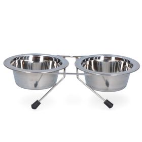 Futter- und Trinknapf aus Edelstahl mit Ständer  Ø 11cm