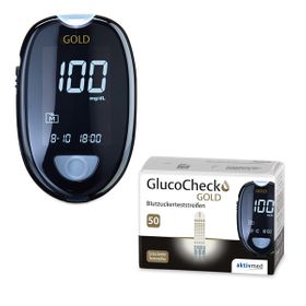 GlucoCheck GOLD Set (mg/dl) zur Kontrolle des Blutzuckers mit 60 Teststreifen
