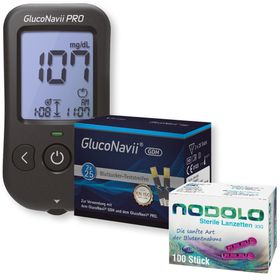Gluconavii Pro Blutzuckermessgerät - Kombiset mit Teststeifen und Lanzetten (mmol/L)