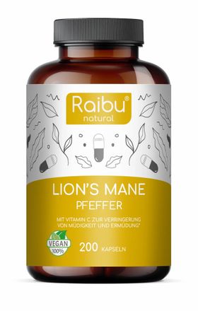 RAIBU Lions Mane (Hericium Erinaceus) Kapseln Hochdosiert