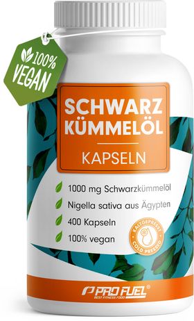 ProFuel - Schwarzkümmelöl Kapseln VEGAN, 1000mg ägyptisches Schwarzkümmelöl Tag pro Tag