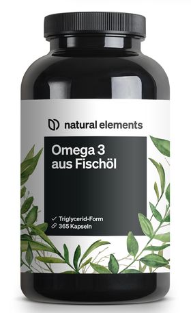 natural elements Omega 3 – 365 Kapseln – 2000mg Fischöl/Tagesdosis – EPA und DHA in Triglycerid-Form
