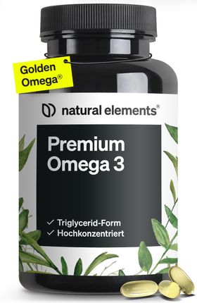 natural elements Premium Omega 3 – 120 Kapseln – GoldenOmega® 80% Omega 3 Anteil – Triglycerid-Form