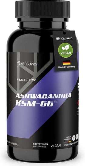 Neosupps Ashwagandha KSM-66, 100% Wurzelextrakt mit 5% Withanoliden, 90