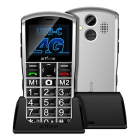 artfone A400 4G Seniorenhandy | Dual-SIM, SOS-Taste, Ladestation, Kamera, 2,4-Zoll-Display | Grau