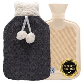 axion® Wärmflasche mit Bezug in dunkelgrau/weiß | Plüsch | (33 x 20 cm)