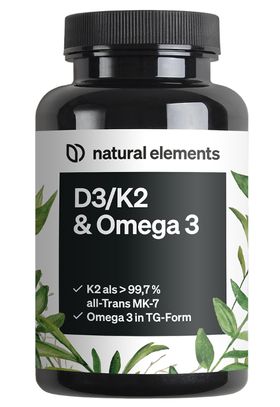 natural elements Vitamin D3 + K2 + Omega 3 – Premium K2VITAL® 99,7+% All-Trans, Omega 3 Triglycerid