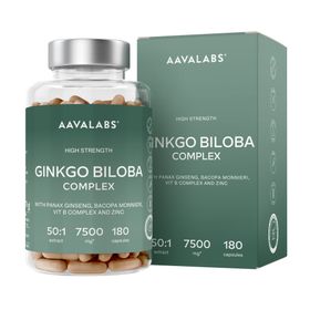 Aavalabs Ginkgo Biloba Kapseln 7500mg | Bacopa, Ginseng & Vitamin B