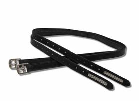 AMKA Leder Steigbügelriemen mit Glitzersteinchen, schwarz 130 oder 150 cm