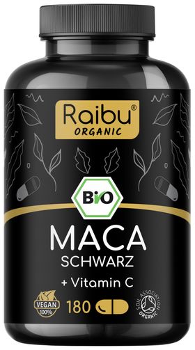 MACA Kapseln Schwarz, 3200 mg pro Tagesdosis + Vitamin C, 180 St  - RAIBU