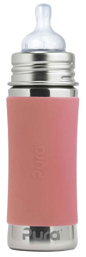 Purakiki Babyflasche 300 ml mit Silikon-Sleeve rose