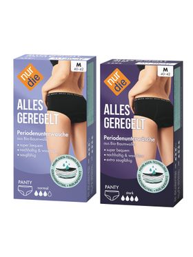 NUR DIE Probierpack Periodenunterwäsche Alles Geregelt Panty normal + stark - schwarz - Größe 48-50