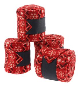 HorseGuard Weihnachtsbandagen Fleece , rot mit Weihnachtsmuster, 4er Set