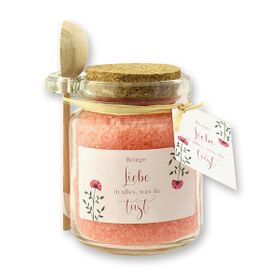 Florex - Badesalz im Glas mit Holzlöffel, Rose "Bringe Liebe in alles, was du tust"