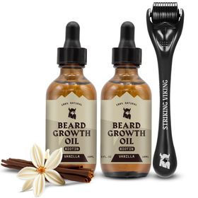 Striking Viking Bartwuchsöl 2er-Pack – Vanille + Derma-Roller Set