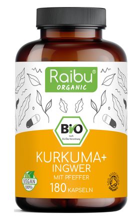 RAIBU BIO Kurkuma Kapseln + Ingwer + Pfeffer, Hochdosiert