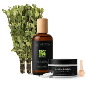 Wellow Sauna Banja Set Sibirische Klarheit mit Birkenquasten, Birken-Aufguss & Mentholkristallen