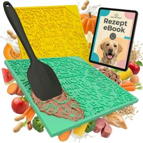 HUND IST KÖNIG® Leckmatte Hund mit Saugnäpfen | 22x22 cm inkl. Spatel + Rezepte-Ebook