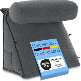 ELONEO Rückenkissen mit Nackenrolle für Bett & Sofa, 55x50x30cm, waschbarer Bezug
