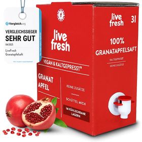 LiveFresh Granatapfelsaft Kaltgepresst - 3 Liter Saftbox Granatapfel