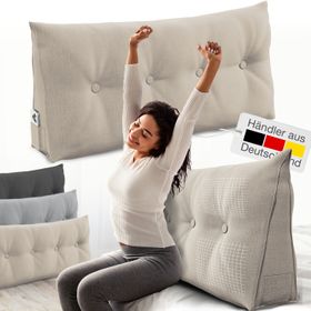 ELONEO Rückenkissen – Keilkissen fürs Bett & Sofa, abnehmbarer Bezug, praktisches Seitenfach Handy