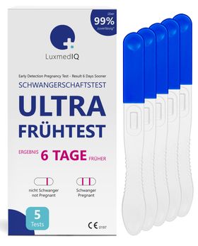5x LuxmedIQ Schwangerschaftstest Ultra Frühtest - 6 Tage früher Testen - über 99% Zuverlässig