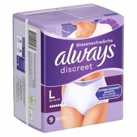 Always Discreet Inkontinenz-Höschen Plus, Für Frauen, 0% Duftstoffe und Farbstoffe, L, 8 Höschen