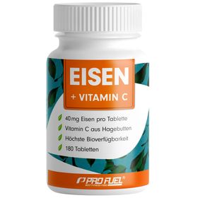 ProFuel - EISEN Tabletten mit natürlichem Vitamin C, ideal hochdosiert, 40mg Eisen & 40mg Vitamin C