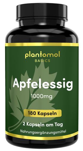 plantomol® Basics - Apfelessig Kapseln mit 1000mg Apfelessig-Pulver pro Tag - geschmacksneutral