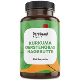 Yes Vegan® Bio Kurkuma Gerstengras mit Hagebutte extra hochdosiert - Kapseln