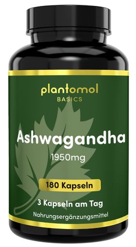 plantomol® Basics - Ashwagandha Kapseln mit 1950mg Ashwagandha-Extrakt pro Tag - 2-Monatsvorrat