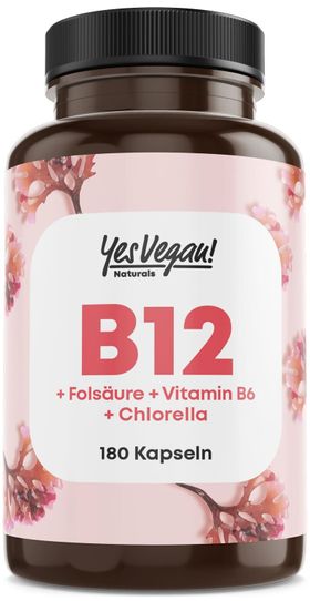 Vitamin B12 hochdosiert – B12 Komplex mit B6, Folsäure und Chlorella (180 Kapseln)