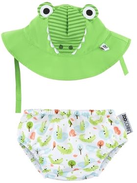 Set Badewindel & Sonnenhut UV-Schutz Alligator grün-weiß Small