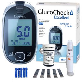 GlucoCheck Excellent Messgeräte-Set (mmol/L) zur Blutzuckerkontrolle