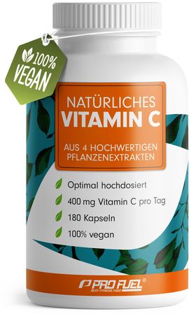 ProFuel - Natürliches Vitamin C 180 Kapseln | 400 mg aus Amla, Acerola, Camu-Camu & Hagebutten