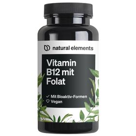 natural elements Vitamin B12 – 180 Tabletten – 6 Monate – 500µg Vit B12 & 200µg Folsäure/Tagesdosis