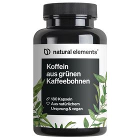 natural elements Koffein Kapseln – 200mg natürliches Koffein/Kapsel – 180 Kapseln