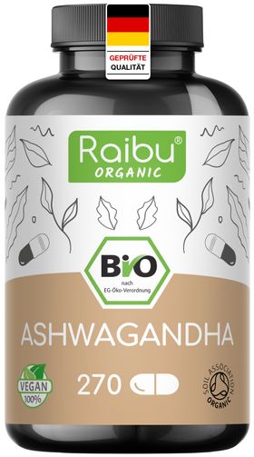 BIO Ashwagandha Kapseln, 2400mg Ashwagandha Wurzel Pulver pro Tagedosis, 270 St – RAIBU