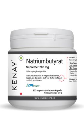 Natriumbutyrat SUPREME 1200 mg | 300 Kapseln magenresistent | Nahrungsergänzungsmittel | KENAY®