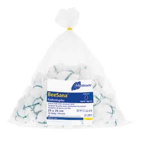 BeeSana® Fadentupfer unsteril ohne RöKo, 25 x 26 cm, weißer Faden