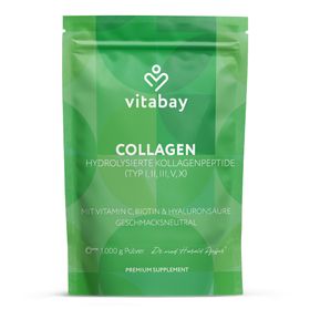 Vitabay Collagen Peptid  Pulver Typ 1-3,5,10 + Hyaluronsäure, Vitamin C & Biotin